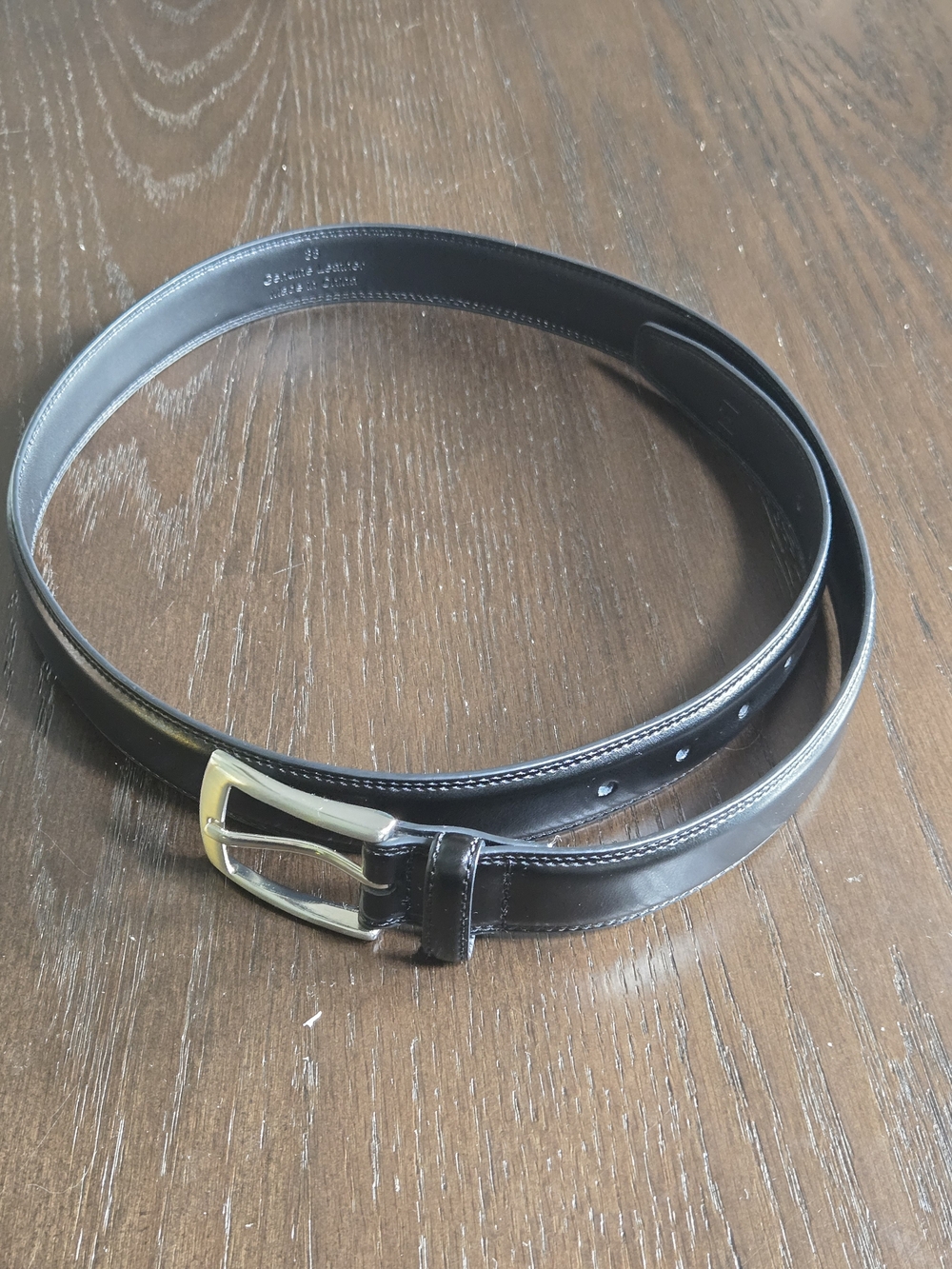 Men's Black Leather Dress Belt with Polished Silver Buckle